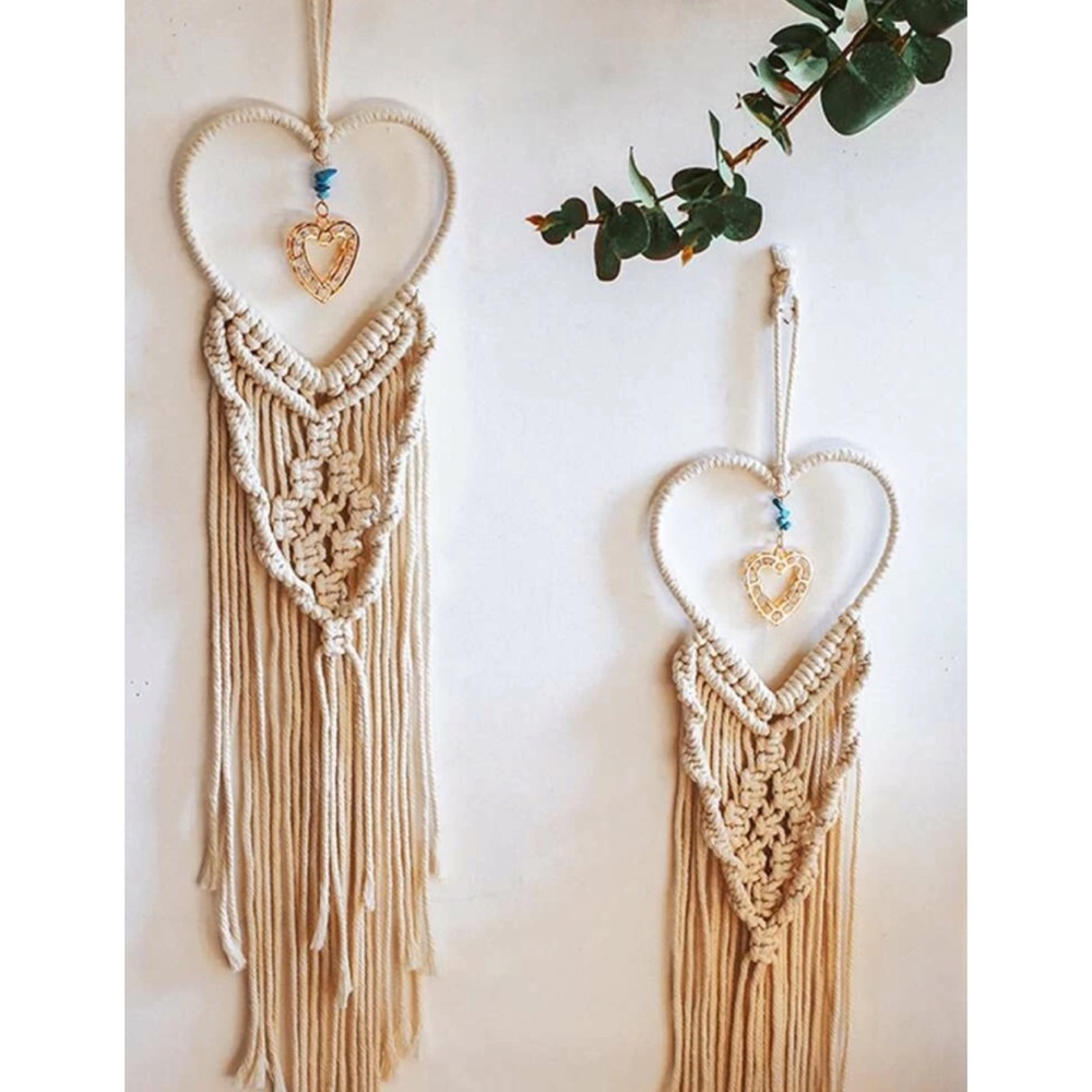 Bohemian Macrame Knitted Heart Charm Wall Hanging